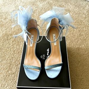 Nina Dooley-YS heeled sandal in Sky Blue/Grey Blue.